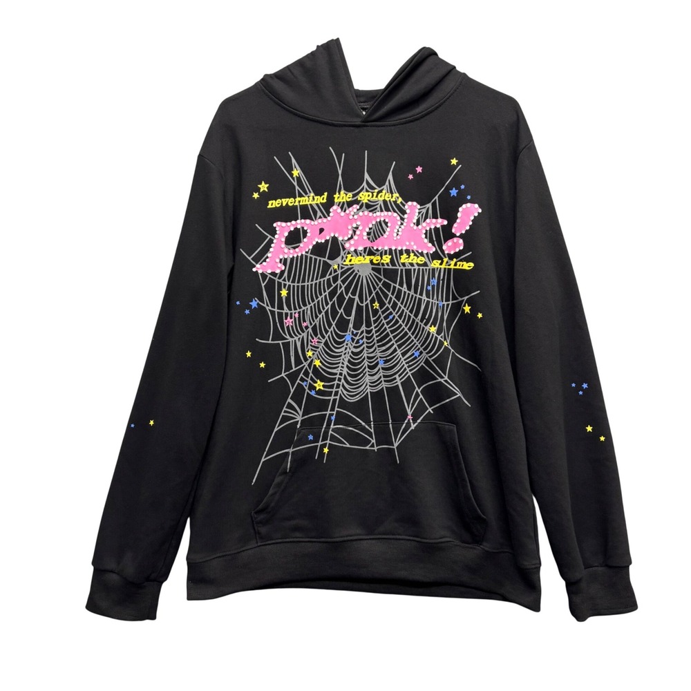 Sp5der Nevermind The Spider Here's The Slime Hoodie Black Pink Web Graphic M